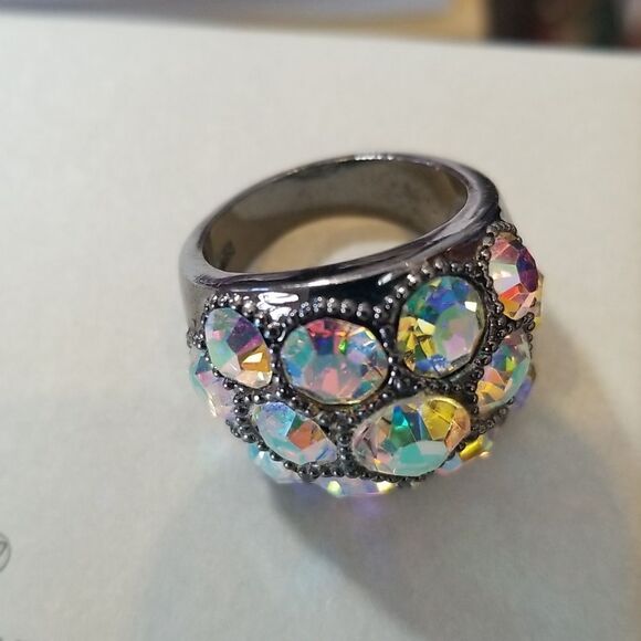 CRYSTALS and GUNMETAL RING !!! SIZE 7!!! BEAUTIFUL!!! - Picture 1 of 5